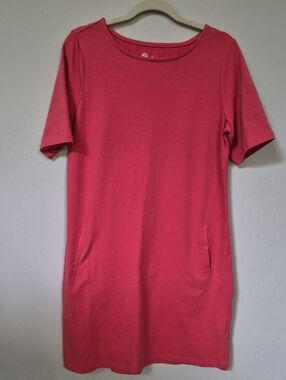 sahalie Dress Womens L Rose Coral Crewneck Tee Shirt Knit Pocketed Casual Sporty